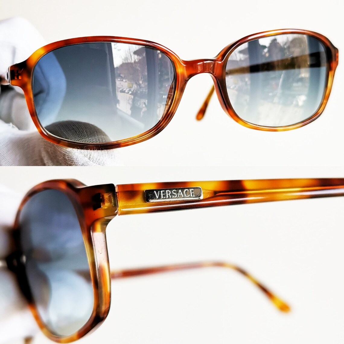 VERSACE Vintage Sunglasses Rare Rectangular Square Oval Brown - Etsy UK