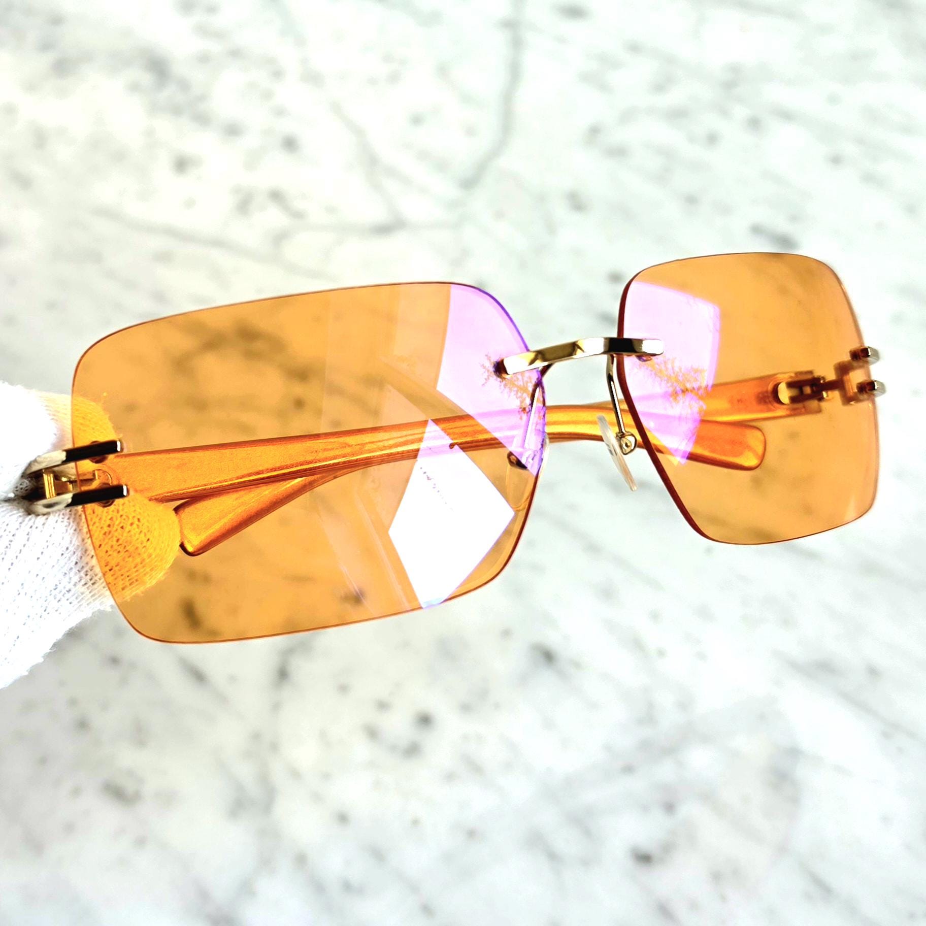 LOEWE SLW 124S Col 300X Deadstock Y2K Rimless Oval Sunglasses Orange Gold Set Loewe SLW100 300X – Vintage Frames Company main image 3