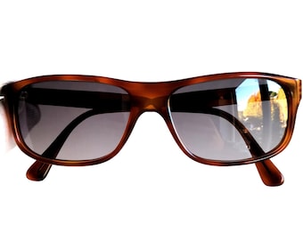 Óculos de sol vintage PERSOL RATTI 09239, armação quadrada retangular marrom tartaruga, lentes cinza