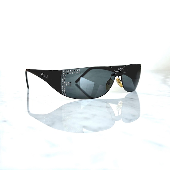 FENDI Vintage Sunglasses Wrap FF Monogram Oval Square Rimless