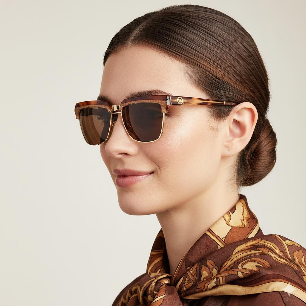 FENDI Vintage Sunglasses Square FF Gold Brown Frame 80s 90s  display picture 1