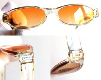 GUCCI Vintage Sunglasses Clear Transparent Orange Lens Oval GG2506