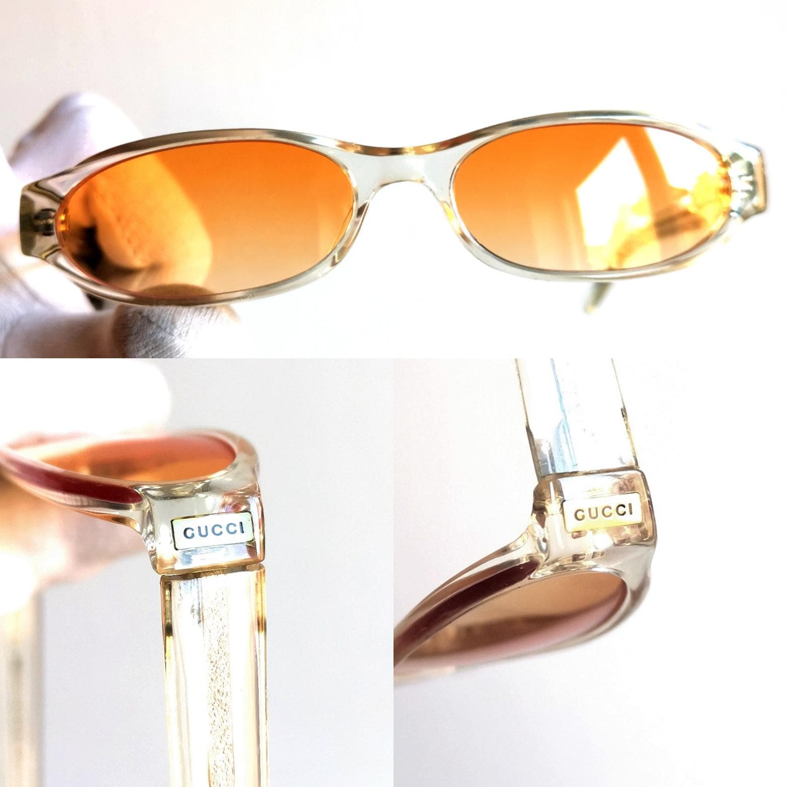 小物 Old Gucci Sunglasses : Clear GUCCI Vintage Sunglasses Clear Transparent Orange Lens Oval GG2506