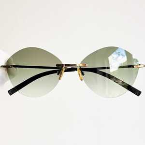 FENDI Vintage Sonnenbrille seltene Runde eckig Rahmenlos randlos GL7271 G28 Migos Designer Rihanna Satin bronziert Goldrahmen neue grüne Linse 90s
