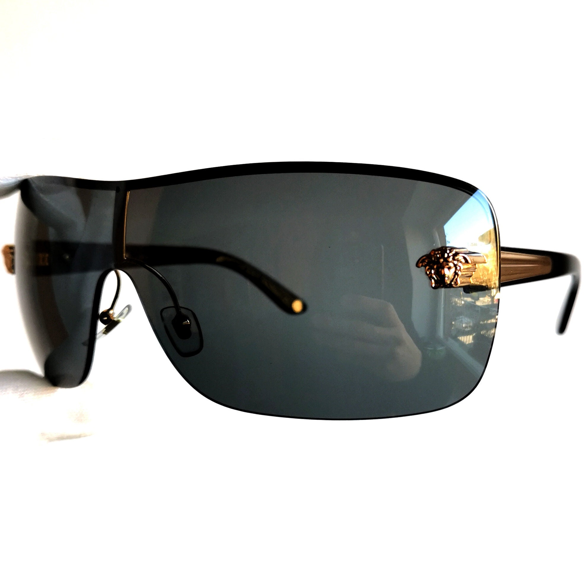 小物 Versace sunglasses Black archive y2k VERSACE Vintage Sunglasses Black Gold Medusa Square