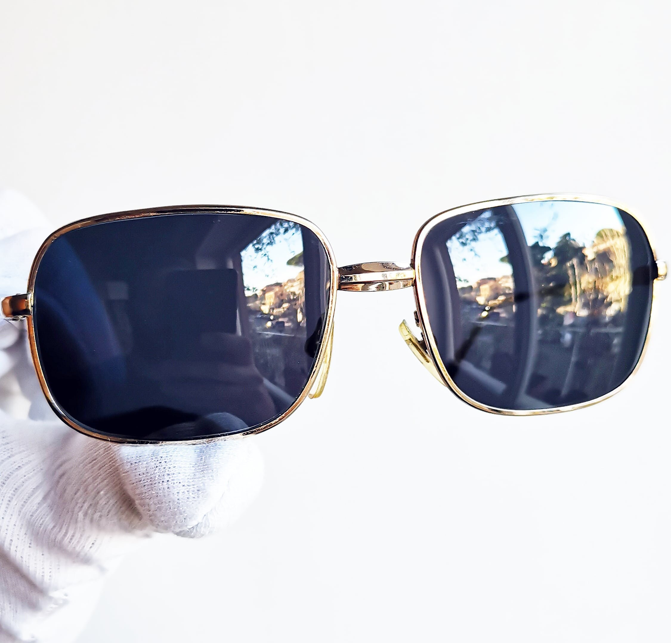 METALVISTA 12K Gold sunglasses vintage square  oval  plated Douglas Migos 2Chainz Bella Hadid frame New dark blue lens 60s 70s 80s