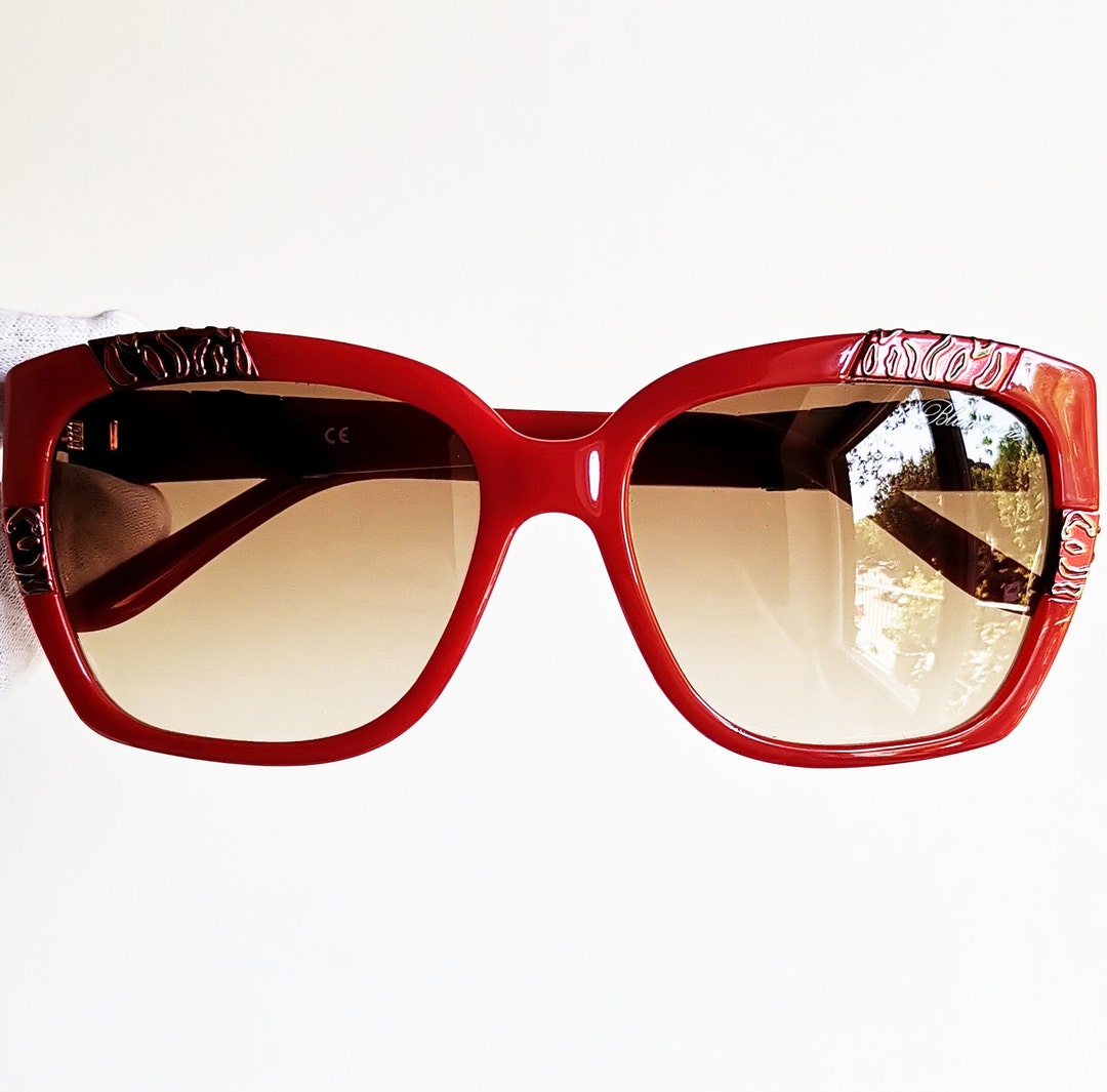 BLUMARINE Vintage Sunglasses Rare Square Mask Red Sbm533 Oversize Gold ...
