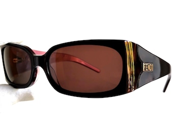 FENDI Sunglasses Tortoise Brown Purple Silver Rectangular Vintage