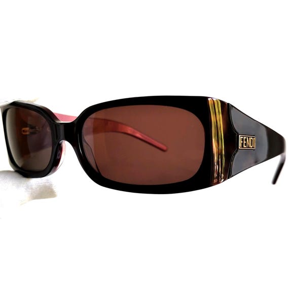 FENDI Sunglasses Tortoise Brown Purple Silver Rectangular Vintage