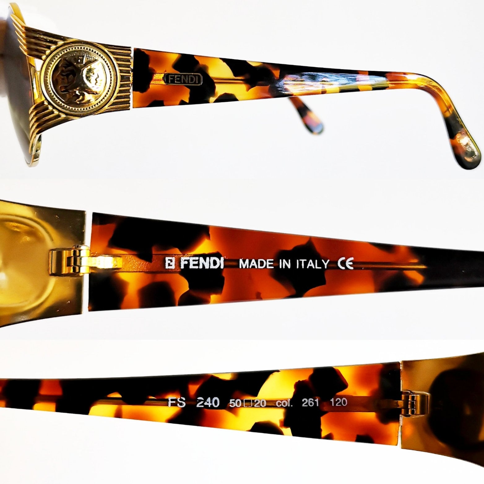 Y2K FENDI vintage sunglasses round Silver gold tortoise brown FS 240 ITALY 90\'s FENDI Vintage Sunglasses Round Gold Tortoise Brown FS240  main image 2