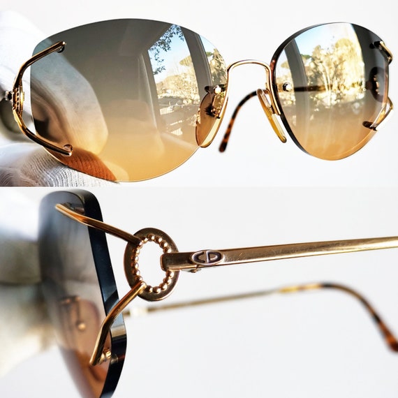 DIOR vintage sunglasses rimless rare gold ring ov… - image 3