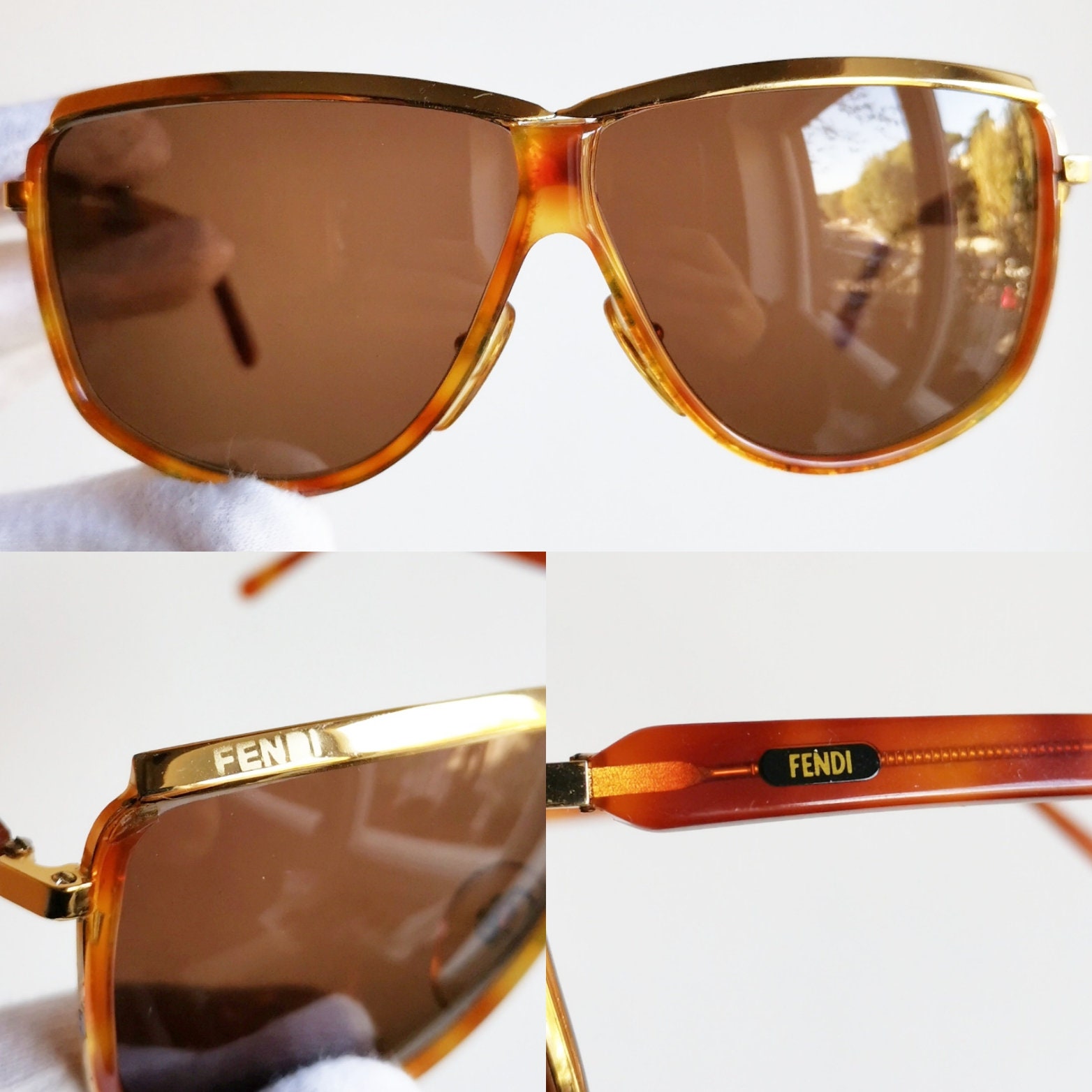 FENDI Vintage Sunglasses Gold Tortoise Brown FS52 Frame 