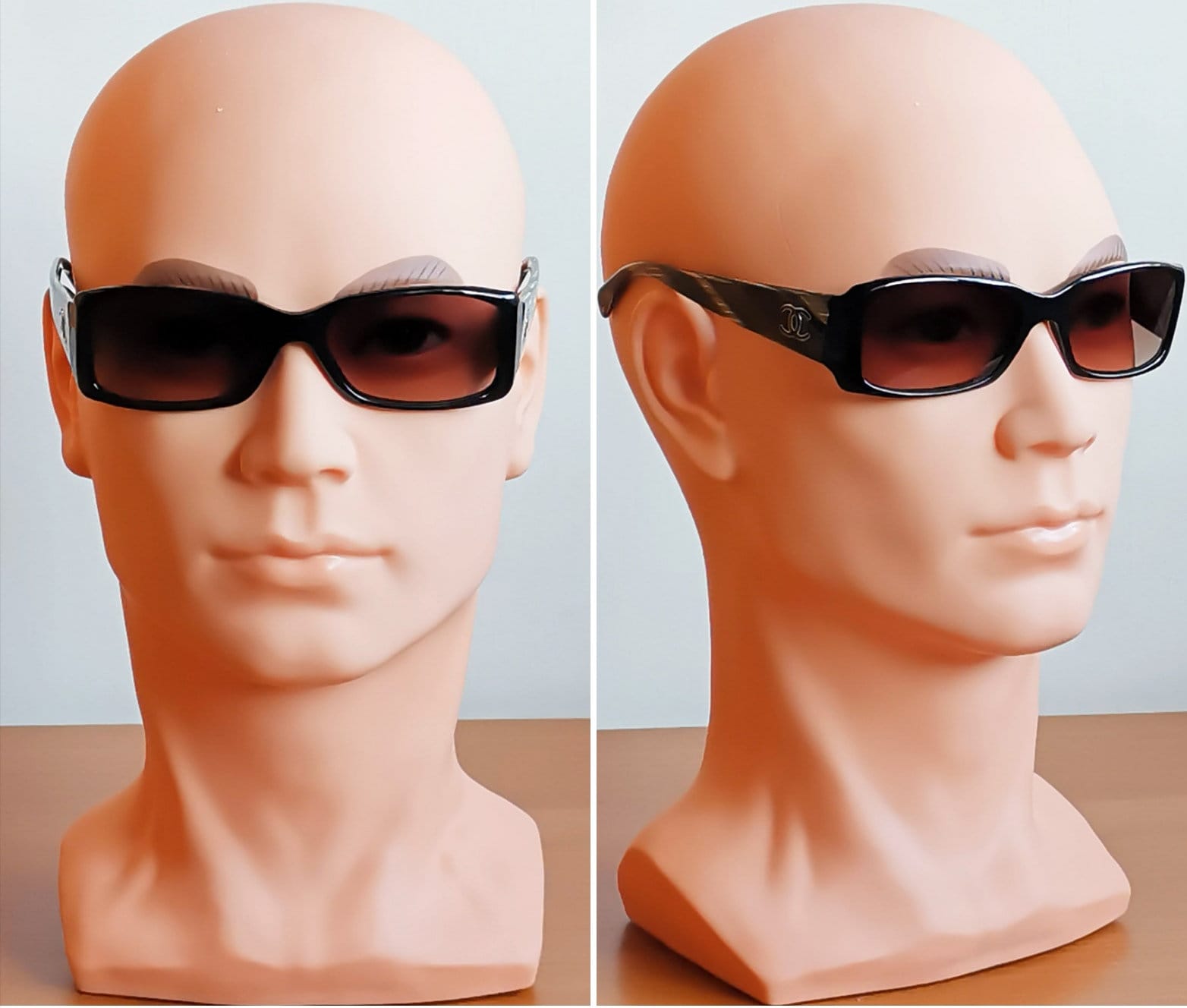 CHANEL Vintage Sunglasses Rare Rectangular Square Oval Black