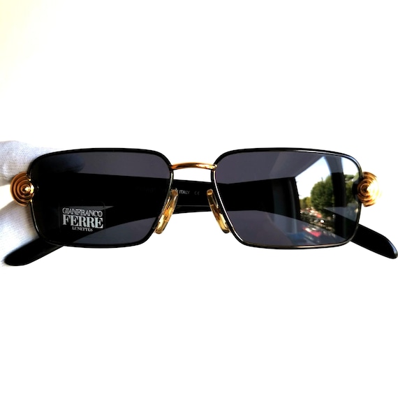 FERRE vintage Sunglasses rectangular oval gold bl… - image 2