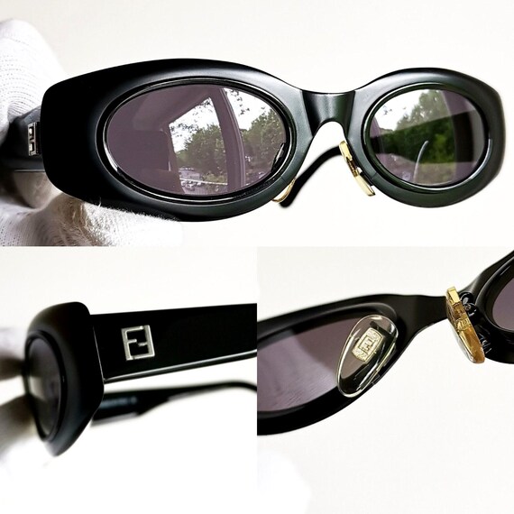 FENDI Vintage Sunglasses Oval Black 7136 Odd Space Age Frame 90s