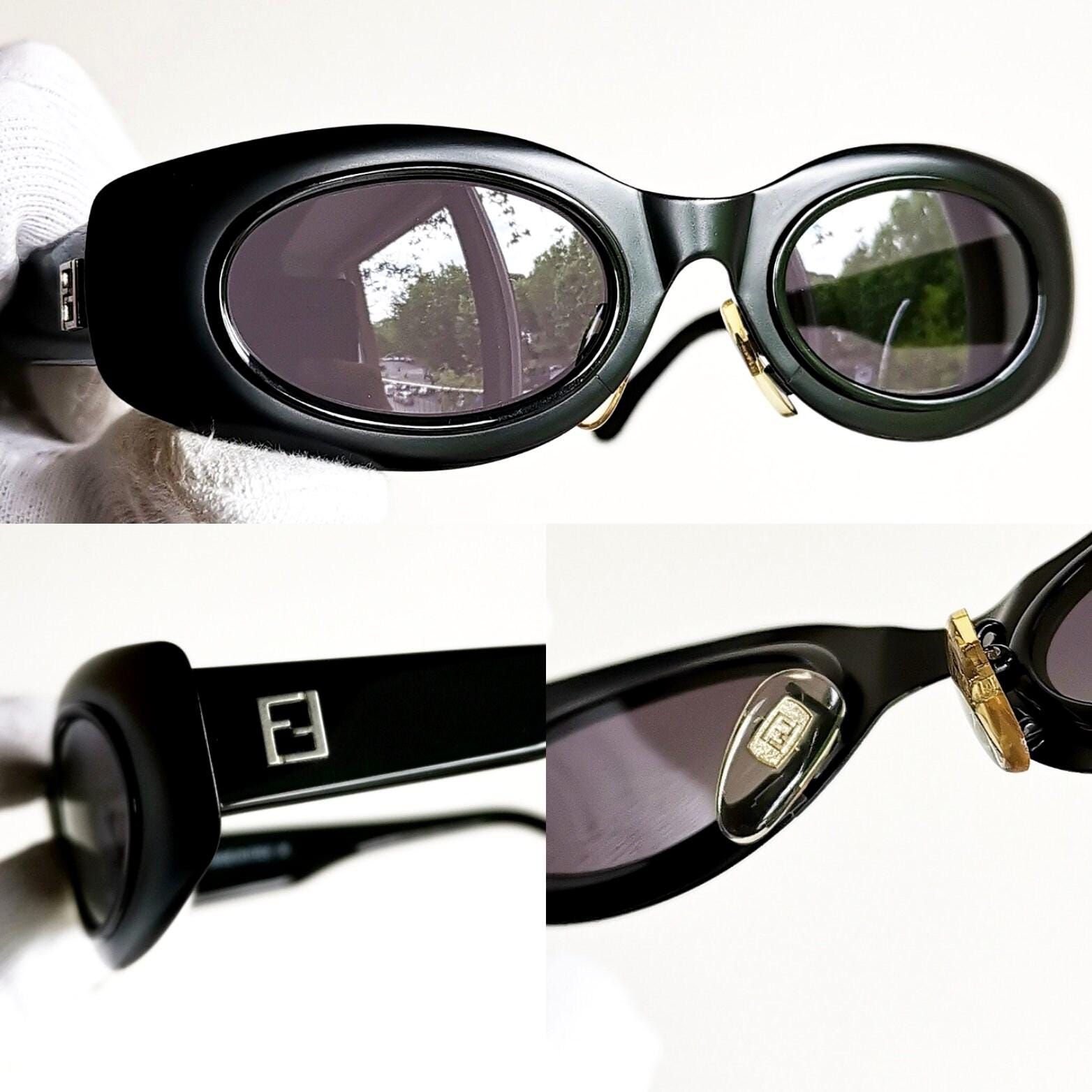 FENDI Vintage Sunglasses Oval Black 7136 Odd Space Age Frame 90s