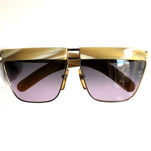 VERSACE vintage Sunglasses white brown bone pattern effect Gianni Perspectives 402 frame squared aviator Lady Gaga Rihanna Migos purple lens