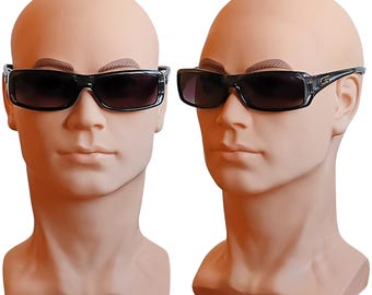GUCCI Vintage Sunglasses Gray Oval Squared Wrap Silver Mask GG2551