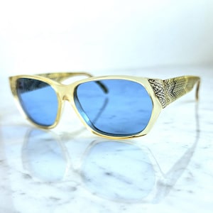 MISSONI sunglasses vintage clear yellow gold snake skin blue lens M143 squared frame 90s