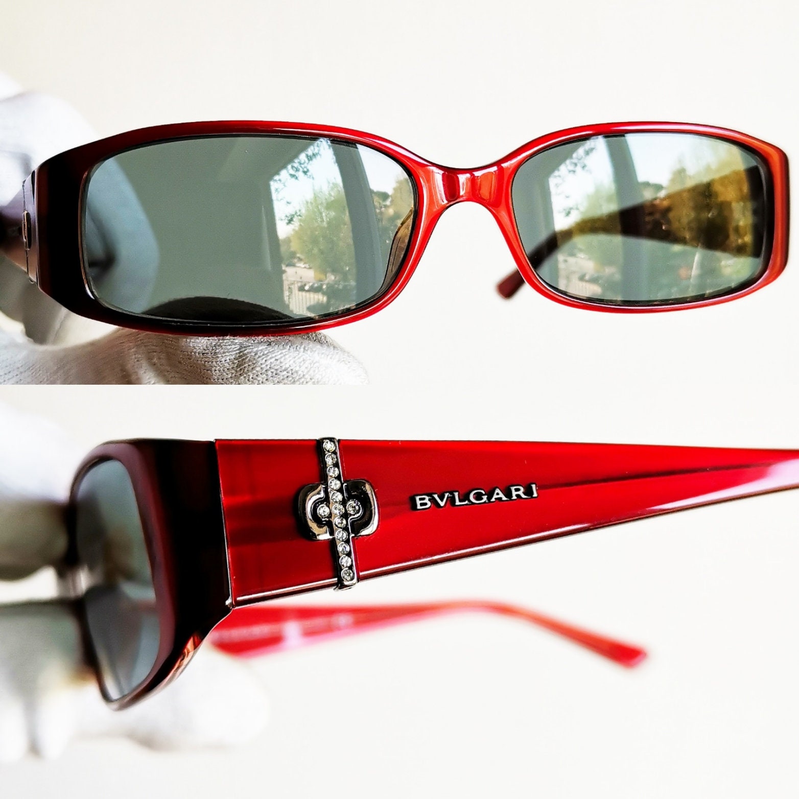 BVLGARI Vintage Sunglasses Oval Red Rectangular Small 4012-B