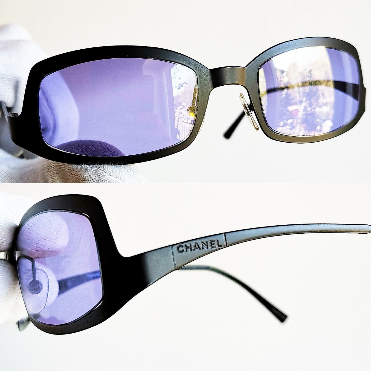 CHANEL Vintage Sunglasses Rare Square Rectangular Wrap Frame