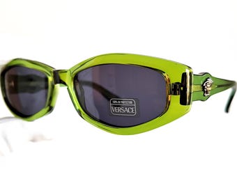 VERSACE vintage sunglasses oval hexagon Gianni 343 iridescent acid mint green silver medusa Migos Rihanna Kylie Jenner frame 90s y2k new NOS