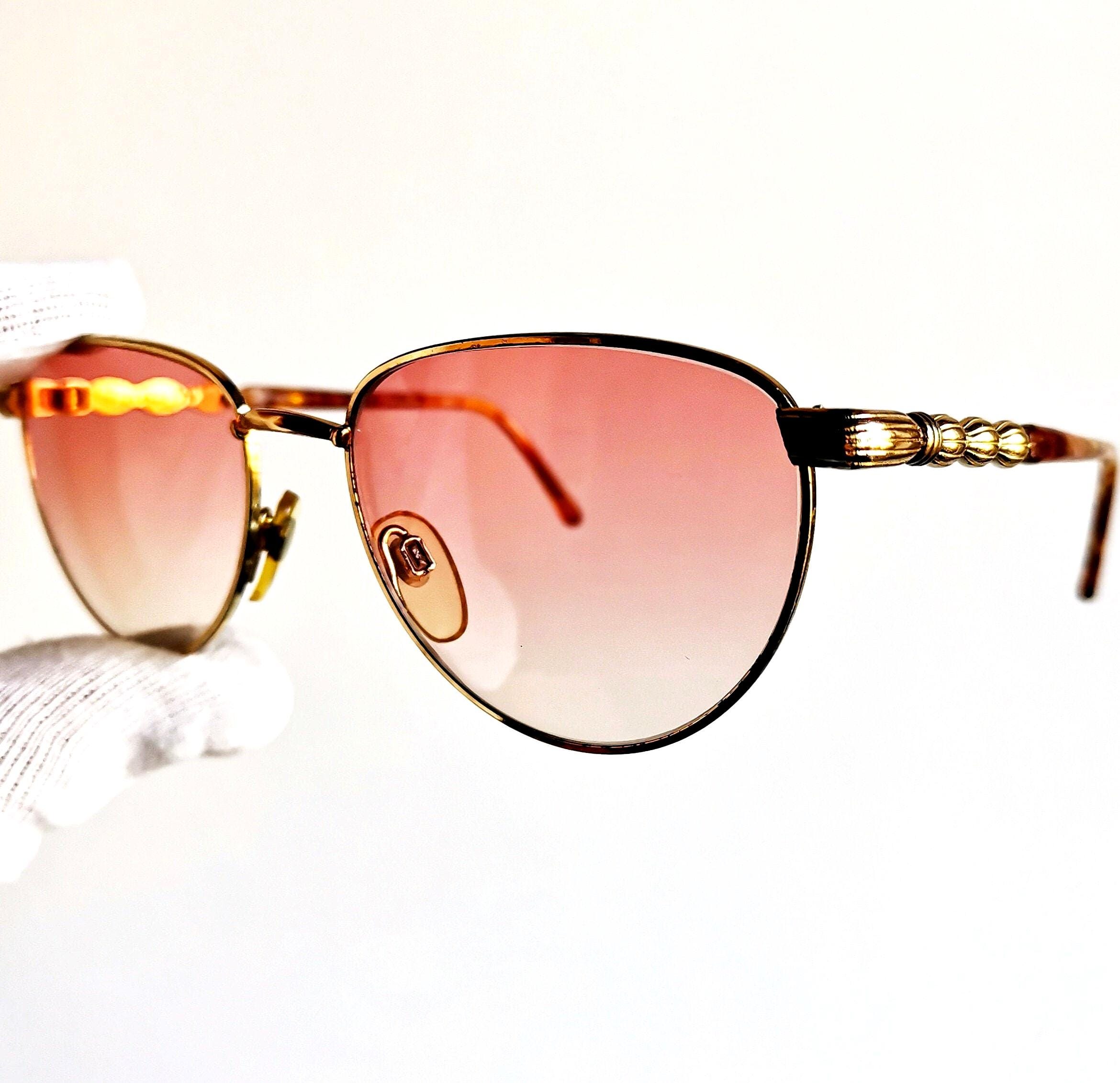 LES COPAINS Vintage Sunglasses Engraved Gold Pink Lens  display picture 1