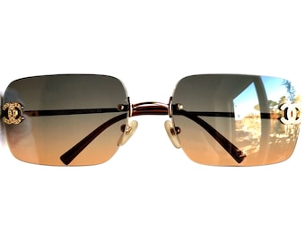 CHANEL Sunglasses Vintage Gold Oval Rectangular Square CHANEL Sunglasses Vintage Gold Oval Rectangular Square