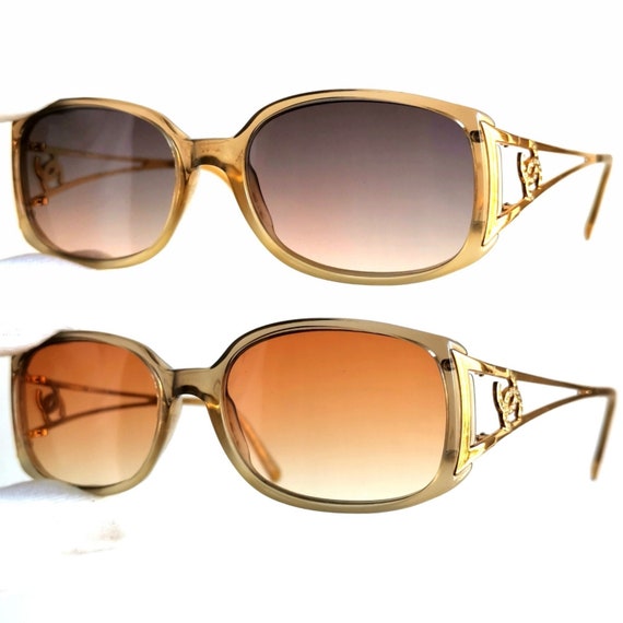 CHANEL vintage Sunglasses gold oval square rhines… - image 1