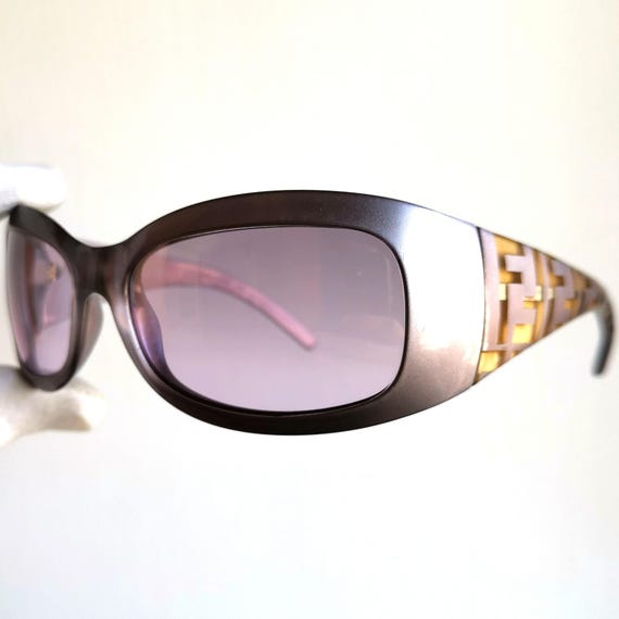 FENDI Vintage Sunglasses Pink Purple Monogram Pattern Oval Wrap