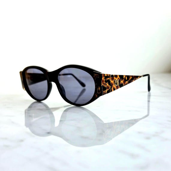 EMMANUELLE KHANH Vintage Sunglasses Animalier Black Brown Gold