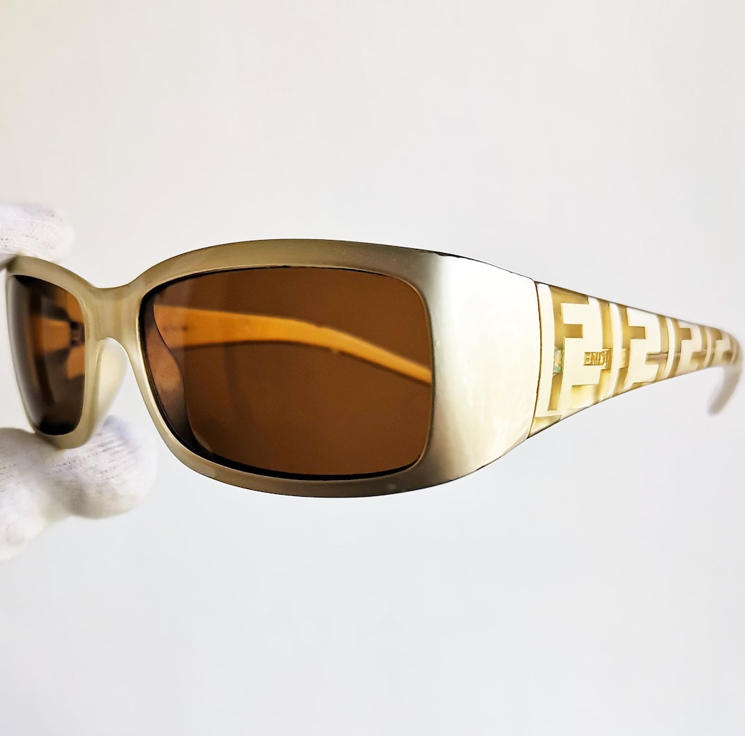 FENDI vintage sunglasses monogram pattern bronze/gold- FS300 FF frame brown lens FENDI Vintage Sunglasses Oval Gold FS300 Offset Safety Pin  main image 4