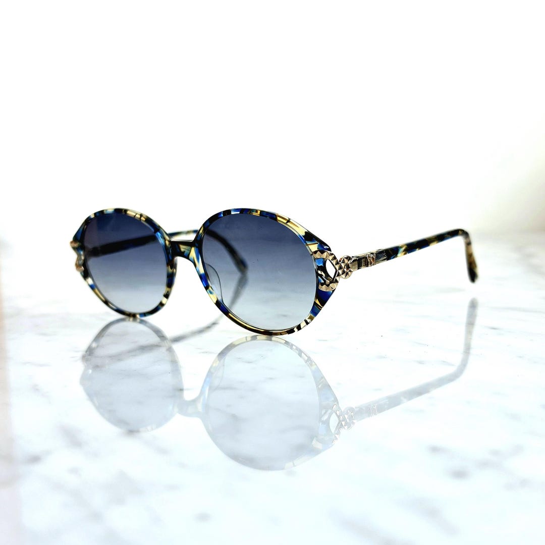 YVES SAINT LAURENT Sunglasses Ysl Vintage Oval Round Blue Gold