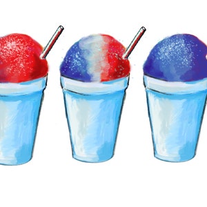 red white and blue snowball Louisiana watercolor PNG digital download art