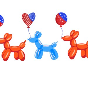 balloon dog trio Red white and blue fourth of July png digital download