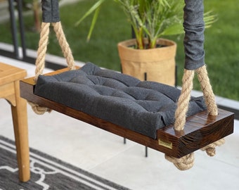 Luxury, Unique, Large Adult and Older Kids Outdoor Indoor Charcoal Wooden Swing. Colors Available