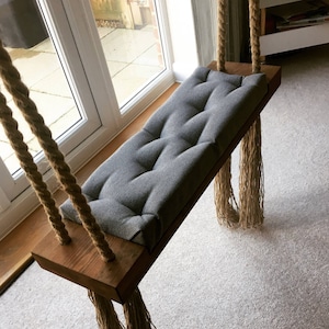 Wooden Indoor Outdoor Kids and Adults Vintage Swing with quilted seat many colors available made to measure