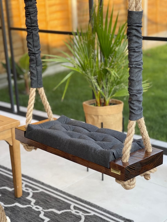 Luxury Unique Large Adult and Older Kids Outdoor Indoor Charcoal Wooden Swing. Bench Style Swing. Color Available Etsy UK
