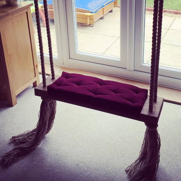 Burgundy Adult Wood Swing: Handmade Indoor Outdoor Decor