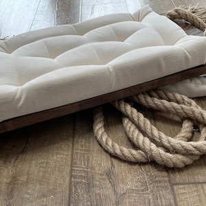 Elegant Large  Wooden Walnut Swing, Adults Kids Indoor Outdoor Swing with Cream Pillow. Solid Wooden Furniture, Unique Design. Perfect Gift
