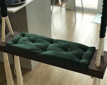 Extra Large Adults Swing | 80cm Kids Indoor Swing | Outdoor Swing | Solid wooden Swing | Colors Bottle Dark Green Swing| Luxury Swing Chair