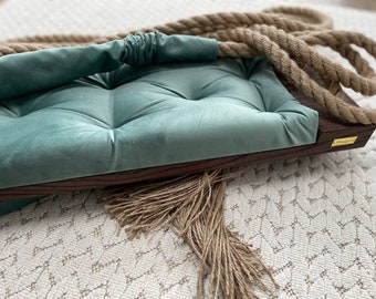 Extra Large Adults Kids Indoor solid wooden swing  Colors available  Free Shipping Customized your own Sage Green Luxury Swing