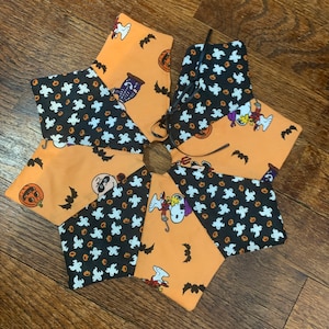 Halloween Peanuts tree skirt, 11, 18, or 22 inch diameter, table top, mini, orange and black, Charlie Brown, Snoopy, quilted, trees