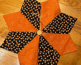 Autumn tree skirt, 11 inch, 18 inch, 22 inch, or 29 inch  diameter, orange, black, candy corn