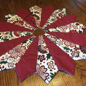Christmas tree skirt, table top or full size, mini, burgundy, small, flower, quilted, hand pieced
