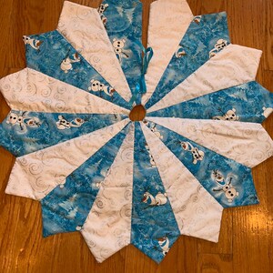Frozen tree skirt, your choice of 26-inch diameter, Disney, Olaf, Christmas, quilted, blue, white, silver