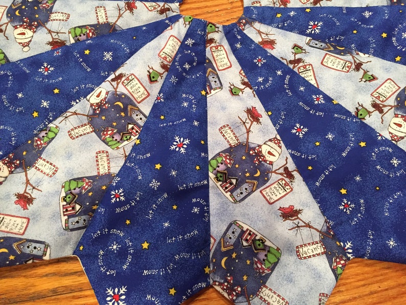 Christmas Tree Skirt Table Top Mini Blue Snowman Etsy