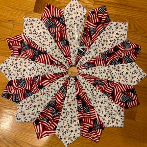 Patriotic  tree skirt, varieties of diameters, table top, mini, or full-size, red, white, blue, stars, American flags, quilted