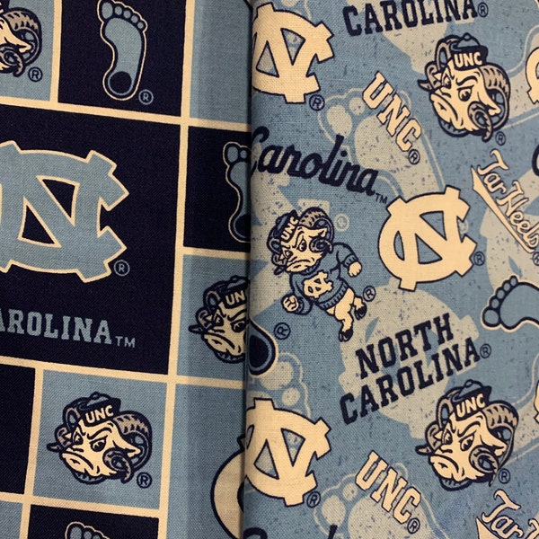 Quilted Christmas tree skirt, 11 inch, 18 inch, or 22 inch diameter, North Carolina Tarheels, blue, white