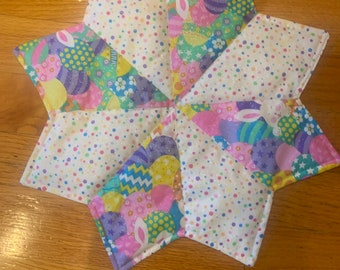Easter placemat, mug rug, table centerpiece, white, eggs, glittery, polka dots